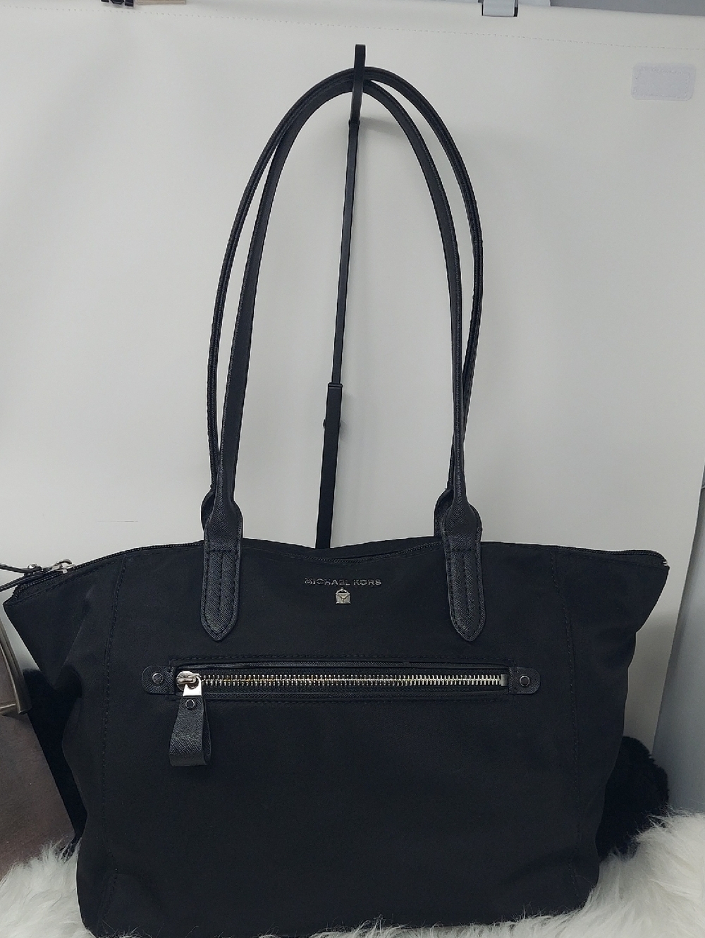 Michael Kors Black Kelsey Nylon Tote with Front Zip Pocket